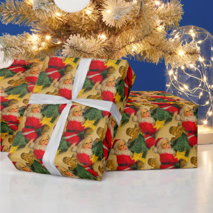 Joy Santa on Christmas Tree Motif Wrapping Paper Geschenkpapier