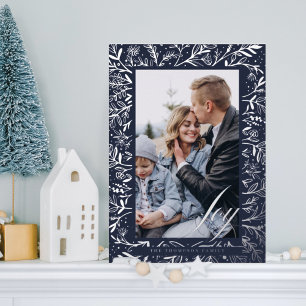 Joy Script Decorative Floral & Foliage Foto Frame Folien Feiertagskarte