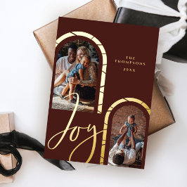 Joy Script Elegant Foto Family Moderne Kunst Folien Feiertagskarte