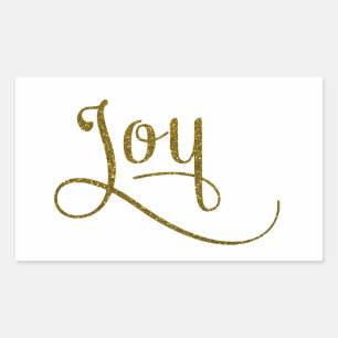 Joy Script Gold Glitzer Rechteckiger Aufkleber