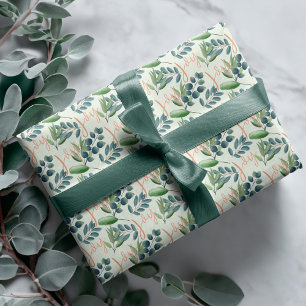 Joy Script Green Sage Floral Foliage Weihnachten Geschenkpapier