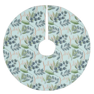 Joy Script Green Sage Floral Foliage Weihnachten Polyester Weihnachtsbaumdecke