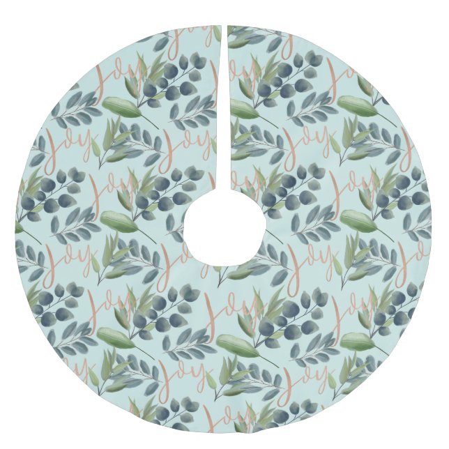 Joy Script Green Sage Floral Foliage Weihnachten Polyester Weihnachtsbaumdecke (Vorderseite)