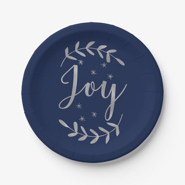 JOY Silver Blue Botanic Leaf Moderner Urlaub Pappteller (Vorderseite)