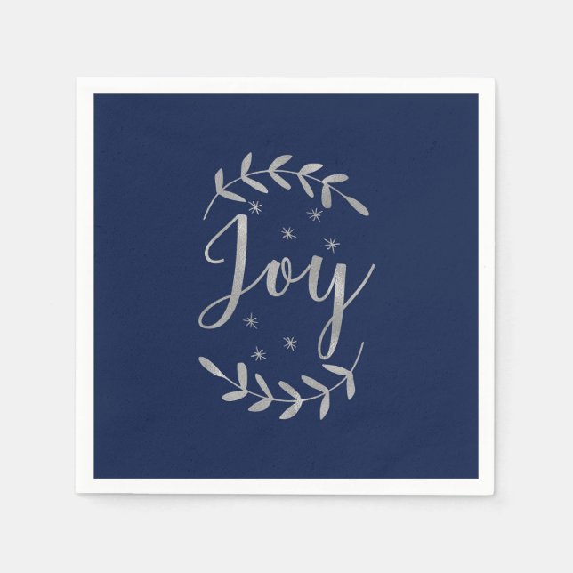 JOY Silver Blue Botanic Leaf Moderner Urlaub Serviette (Vorderseite)