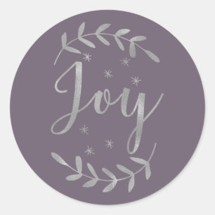 JOY Silver Botanical Leaf Modern Holiday JEDER FAR Runder Aufkleber