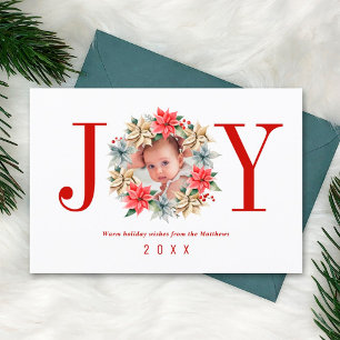 Joy Simple Farmhouse Poinsettia Wreath and Foto Feiertagskarte