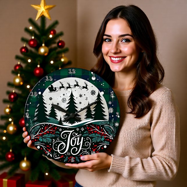Joy Sleigh Plaid Night Große Wanduhr (Von Creator hochgeladen)