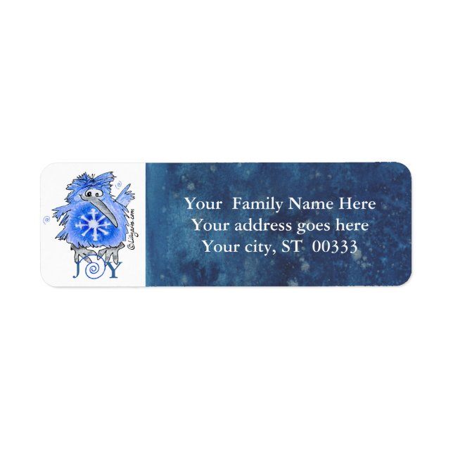 Joy Snowflake Kiwi Bird Blue Address Label (Vorne)