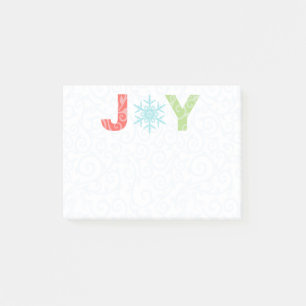 Joy Snowflake Pastel Red Damask Holiday 4" x 3" Post-it Klebezettel