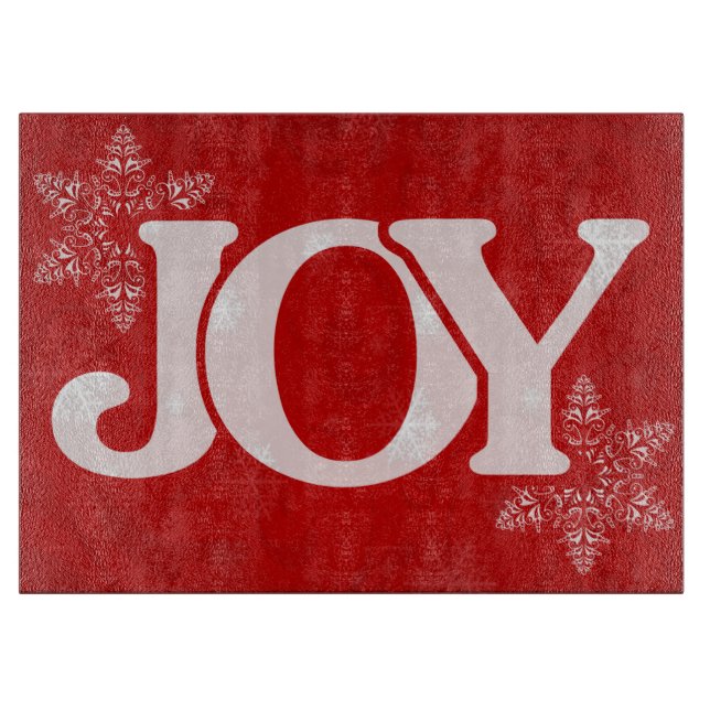 JOY Snowflake Pattern Elegantes Rotes Weihnachtsfe Schneidebrett (Vorderseite)