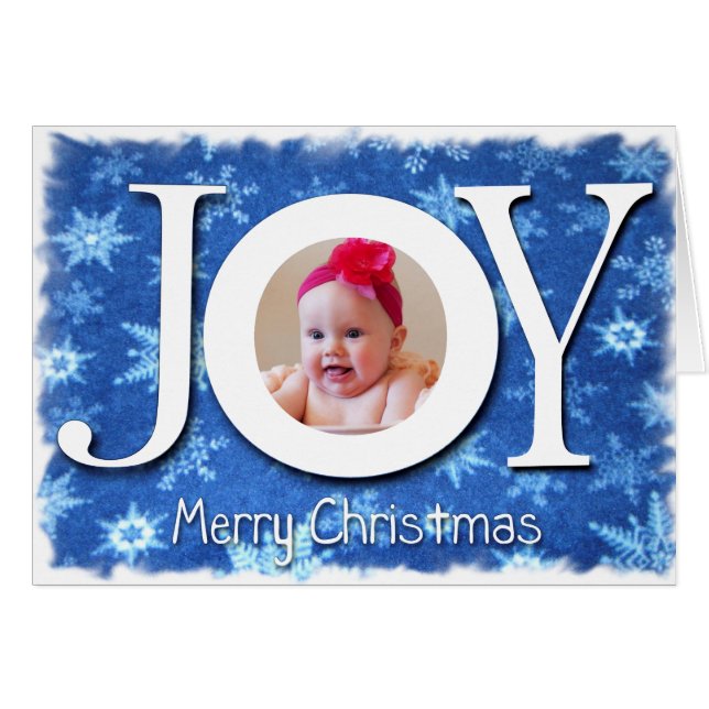 Joy Snowflakes Christmas Foto Card (Vorderseite (Horizontal))