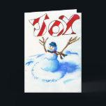 Joy Snowman Feiertagskarte<br><div class="desc">This originated from a black and white drawing I did several years ago. I was inspirred by the Calvin & Hobbes art design of the snowmen in the comic strips. I decided to do a colored version of the drawing and painted it in acrylics on paper, touched up a bit...</div>