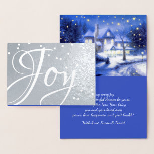 Joy. Snowy Village Christmas Luxus Real Folienkarte