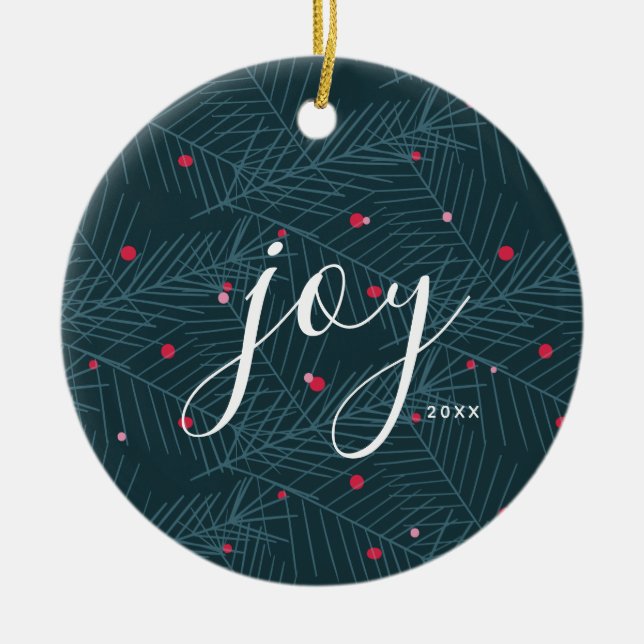 Joy Spruce Foliage mit Berries Custom Christmas Keramik Ornament (Vorne)
