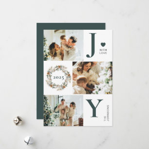 Joy Stylish 3 Foto Collage Dark Green Christmas Feiertagskarte