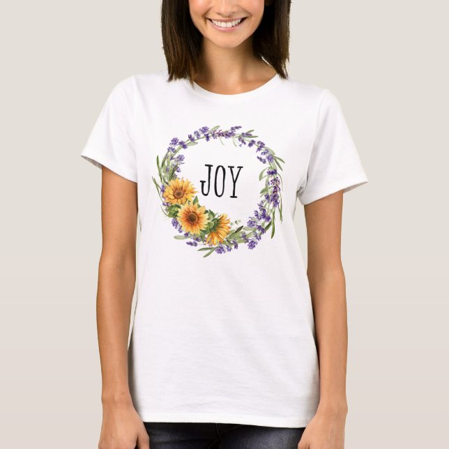 Joy Sunflower & Lavender Floral Wreath T-Shirt (Vorderseite)