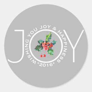 Joy Template mit Mistletoe Light Gray Runder Aufkleber
