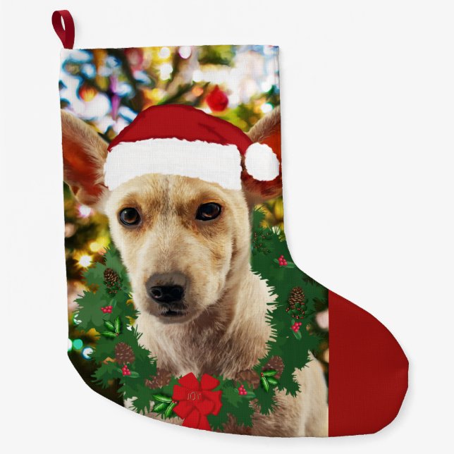 Joy to the Puppy Großer Weihnachtsstrumpf (Vorderseite)