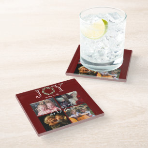 Joy to the World 4 Fotos Year Personalisiert Red Glasuntersetzer