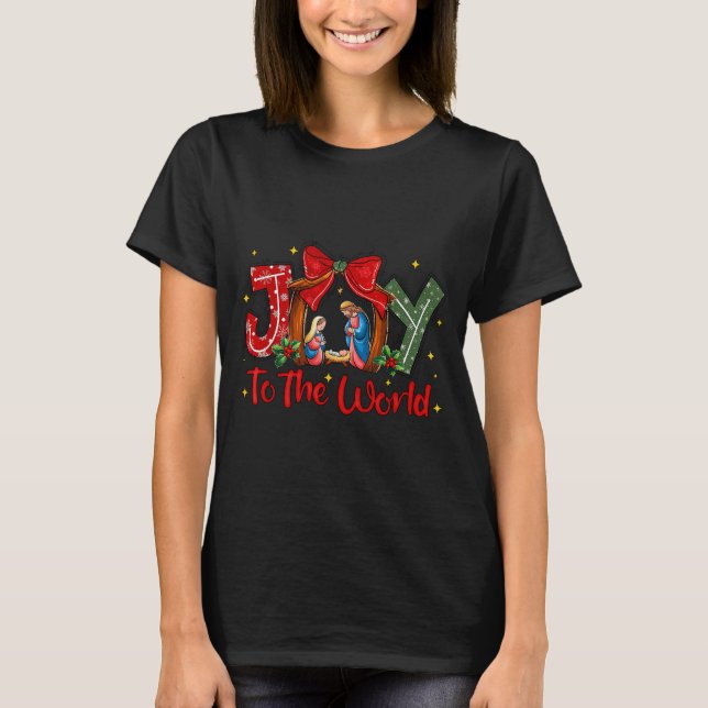 Joy To The World Christmas Christian Nativity Scen T-Shirt (Vorderseite)