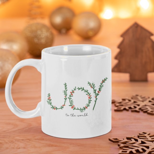 Joy to the World Christmas Green Wreath & Berries Kaffeetasse (Von Creator hochgeladen)