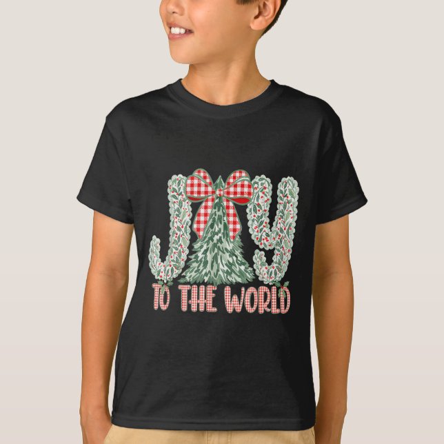 Joy To The World Coquette Bow Christmas Nativity C T-Shirt (Vorderseite)