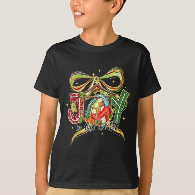 Joy To The World Coquette Bow Christmas Nativity C T-Shirt (Vorderseite)