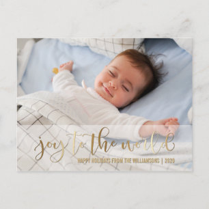 JOY TO THE WORLD GOLD SCRIPT FERIENFOTO FEIERTAGSPOSTKARTE