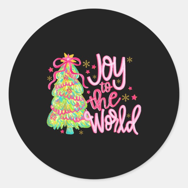 Joy To The World Jesus Christian Xmas Tree Holiday Runder Aufkleber (Vorderseite)