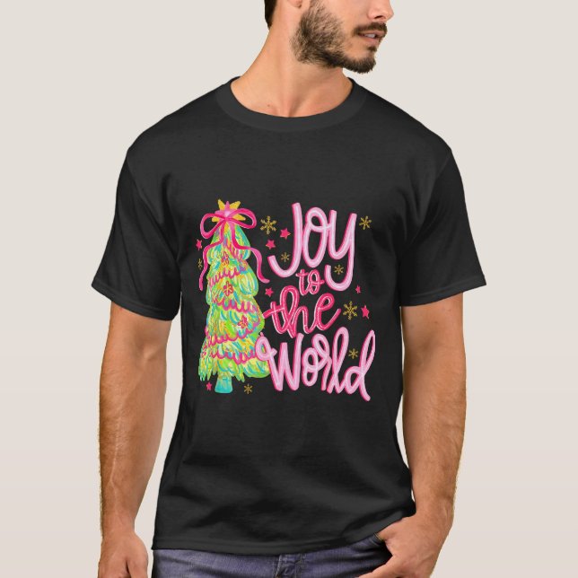 Joy To The World Jesus Christian Xmas Tree Holiday T-Shirt (Vorderseite)