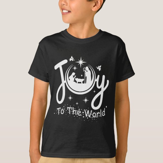 Joy To The World Jesus Christmas Nativity Scene Fa T-Shirt (Vorderseite)