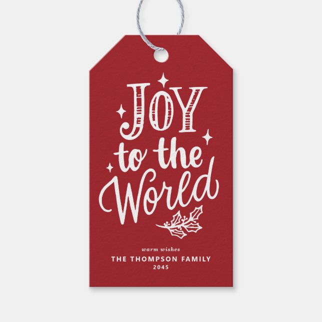Joy to the World Lettering Red Christmas Geschenkanhänger (Vorderseite)
