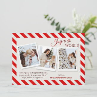 Joy to the world modern 3 family photos cute red feiertagskarte