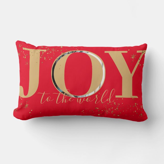 Joy to the World Red and Gold Glittery Foto Lendenkissen (Vorderseite)