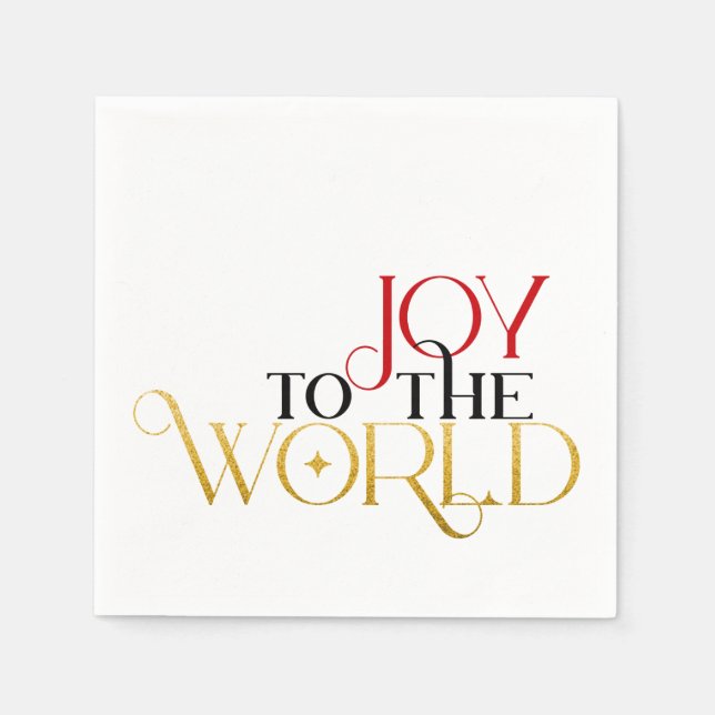 Joy to the World Red Gold Black Script Typografie Serviette (Vorderseite)