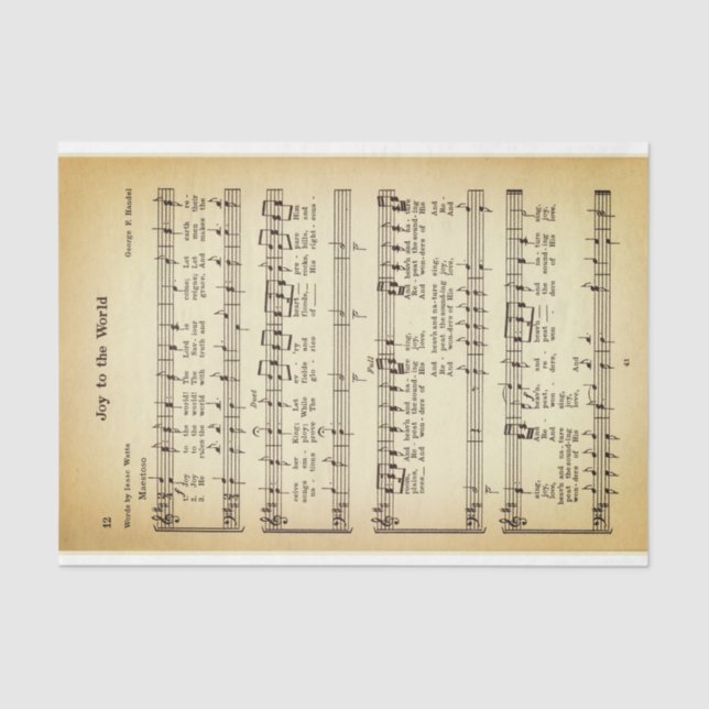 Joy To The World Sheet Music DW3F Decoupage Seidenpapier (Vorderseite)