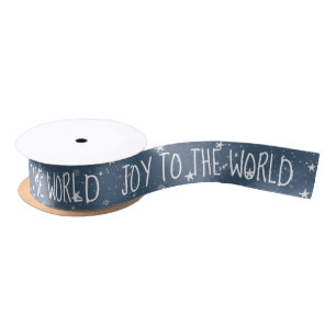 JOY TO THE WORLD Text with Stars Satinband