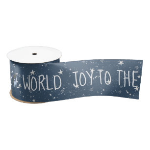JOY TO THE WORLD Text with Stars Satinband