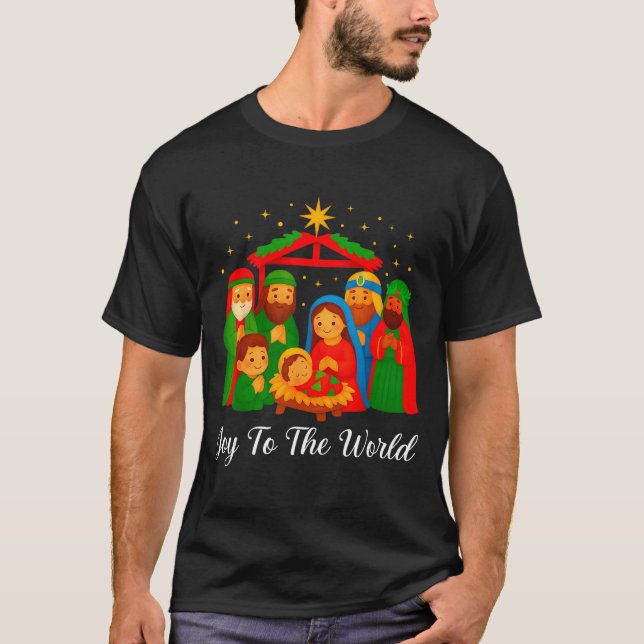 Joy To The World Ugly Christmas Sweater Xmas Squad T-Shirt (Vorderseite)