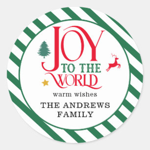 "Joy to world" Stripes-Deer Tree Star Runder Aufkleber