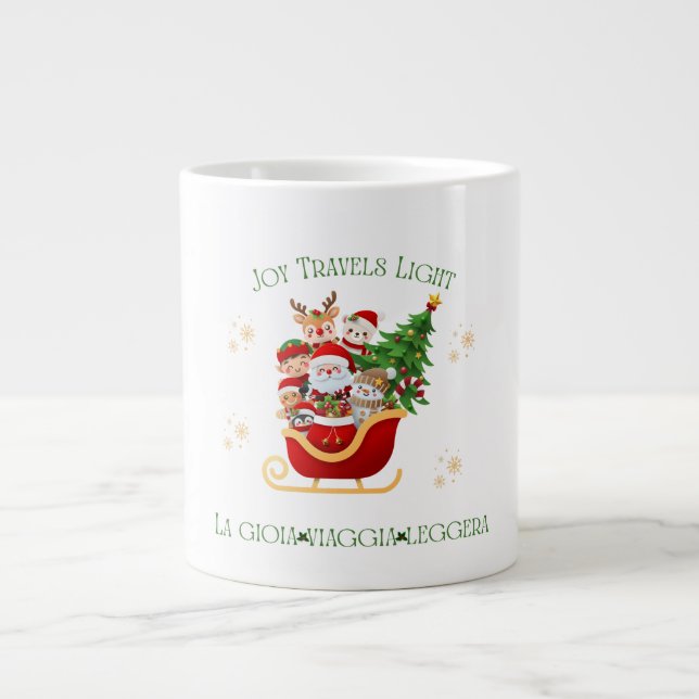 Joy Travels Light – Bilingual Holiday Sleigh  Jumbo-Tasse (Vorderseite)