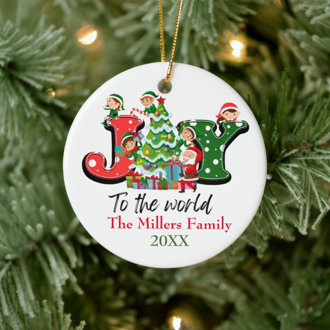 Joy Tree Christmas Anpassbarer Name Keramik Ornament (Baum)