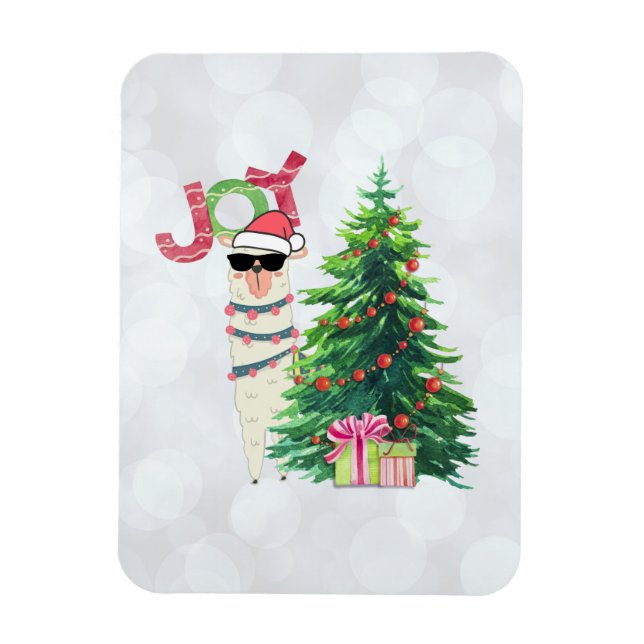 Joy Typografie | Weihnachtslama hinter einem Baum Magnet (Vertikal)