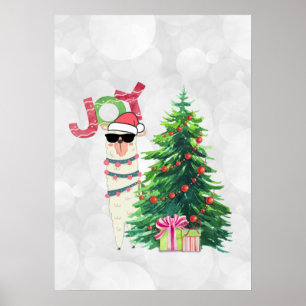 Joy Typografie Weihnachtslama mit Baum Poster