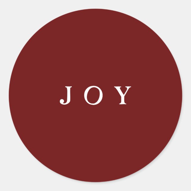 JOY Typografy Red Simple Modern Holiday Runder Aufkleber (Vorderseite)
