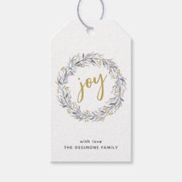 Joy Watercolor Botanical Wreath Christmas Geschenkanhänger