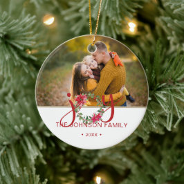 JOY Watercolor Christmas Wreath Foto Keramik Ornament