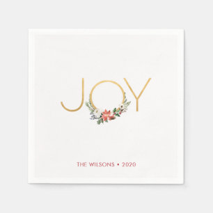 Joy Watercolor Floral mit Gold Weihnachten Serviette