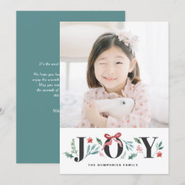 JOY Watercolor Holiday Foliage and Blume Foto Feiertagskarte